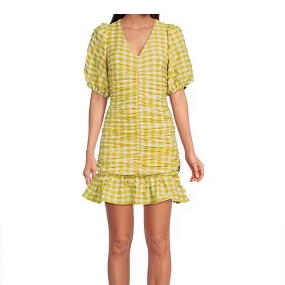 NWT Skies are Blue green gingham mini dress ruffle medium m